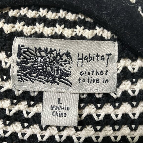 Habitat Sweater Womens L Black White Stripe Chunky Knit Lagenlook Artsy Wrap - Picture 3 of 9